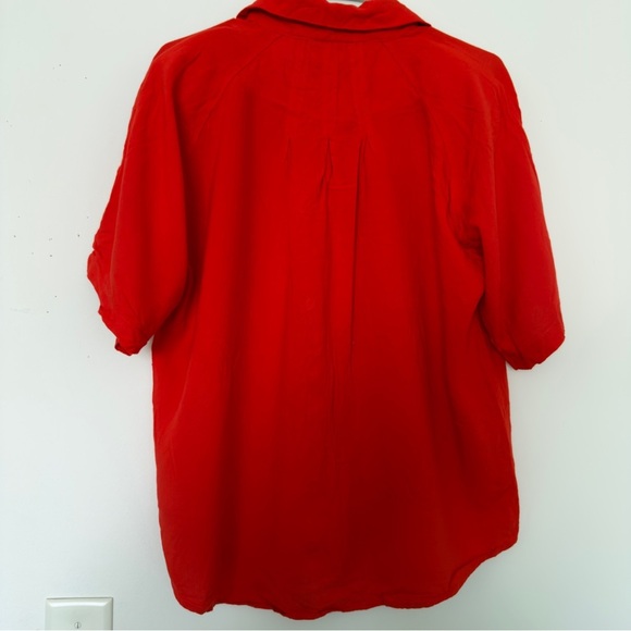 Red Hot Red-Orange 100% Rayon Button-Up Blouse Women’s Size L - Picture 4 of 8